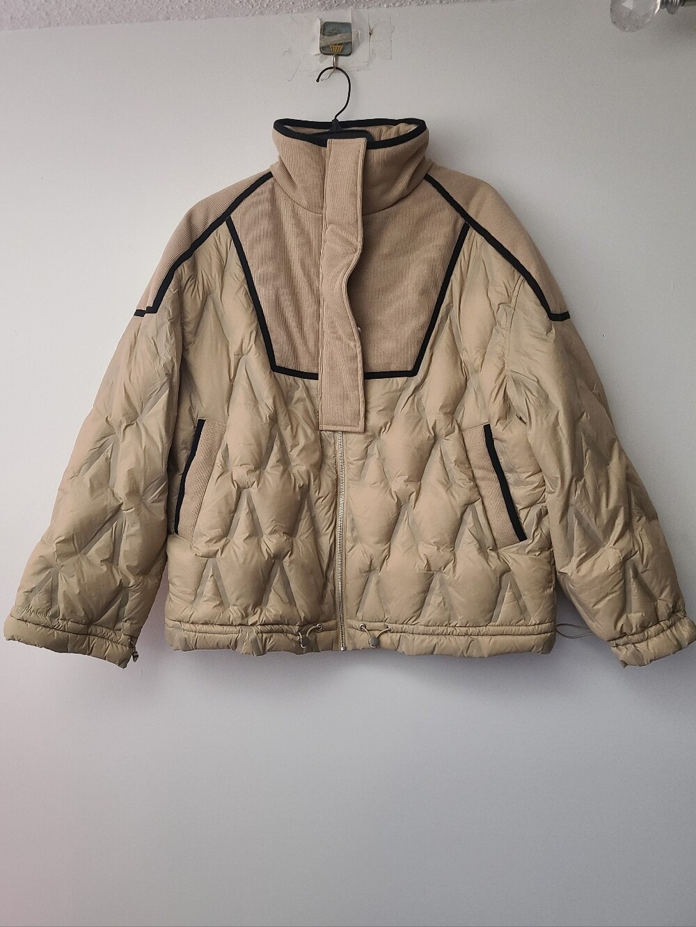 YAS Beige Puffer Jacket with High Collar Womens Size Medium